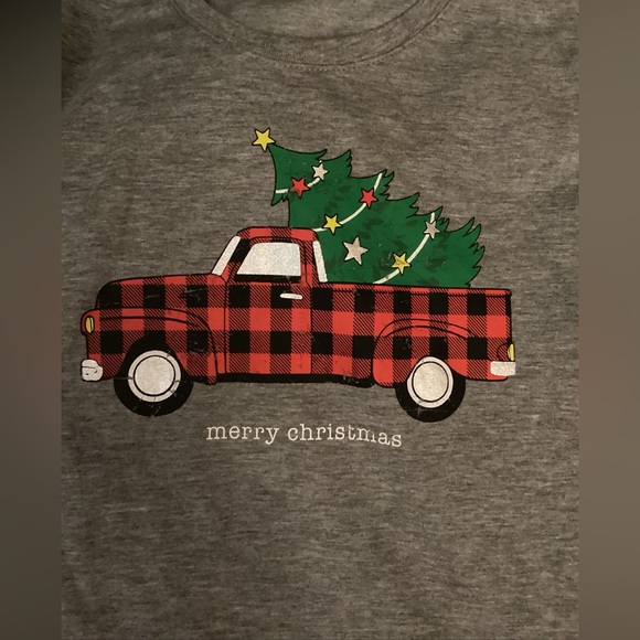 Merry Christmas Gray SS T Shirt Plaid Truck And Tree Size S (4-6) NWOT - Picture 2 of 3